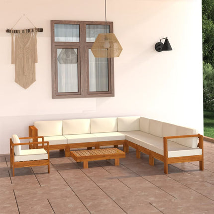 9-delad trädgårdsloungegrupp med kuddar 100x60 cm akaciaträ