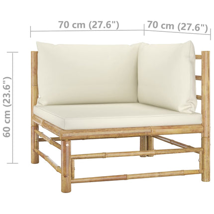 Loungegrupp för trädgården med gräddvita dynor 9 delar bambu