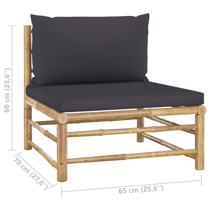 Loungegrupp för trädgården med mörkgrå dynor 8 delar bambu