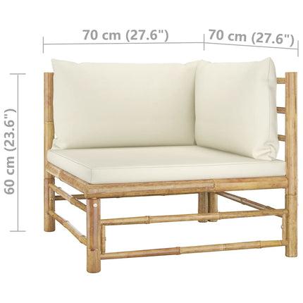 Loungegrupp för trädgården med gräddvita dynor 8 delar bambu