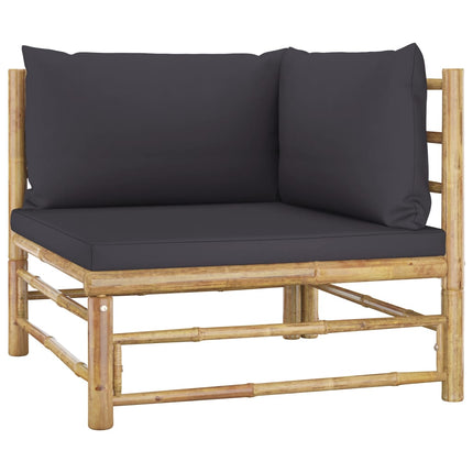 Loungegrupp för trädgården med mörkgrå dynor 3 delar bambu