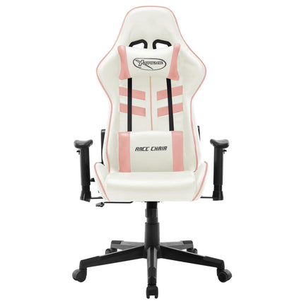 Gamingstol vit och rosa konstläder