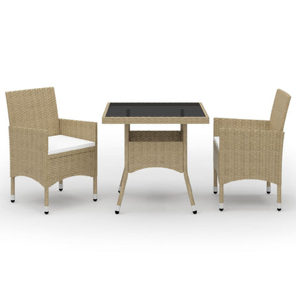 Matgrupp för trädgården 3 delar beige konstrotting och glas