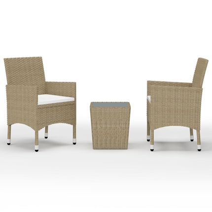 Caféset 3 delar konstrotting och härdat glas beige