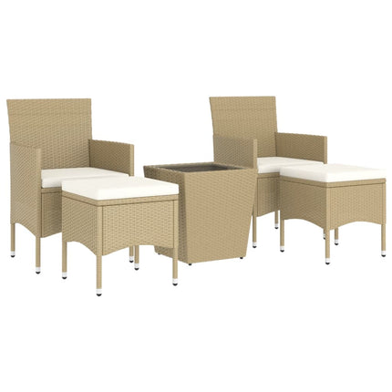 Caféset 5 delar konstrotting och härdat glas beige