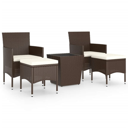 Caféset 5 delar konstrotting och härdat glas brun