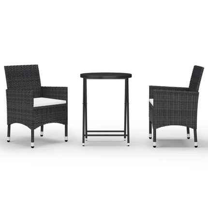 Caféset 3 delar konstrotting och härdat glas svart