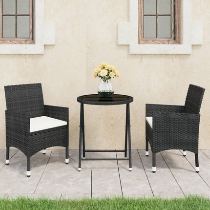 Caféset 3 delar konstrotting och härdat glas svart