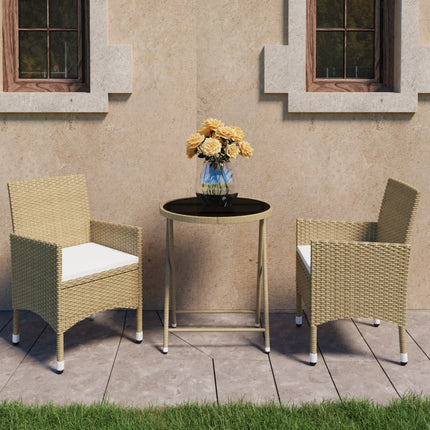 Caféset 3 delar konstrotting och härdat glas beige