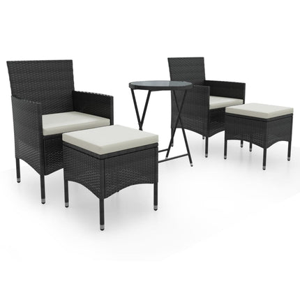 Caféset 5 delar konstrotting och härdat glas svart