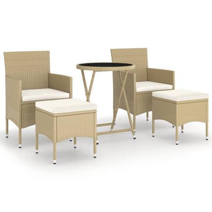 Caféset 5 delar konstrotting och härdat glas beige
