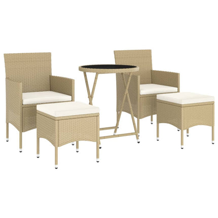 Caféset 5 delar konstrotting och härdat glas beige