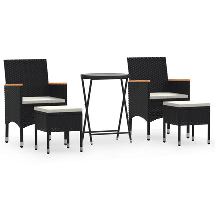 Caféset 5 delar konstrotting och härdat glas svart