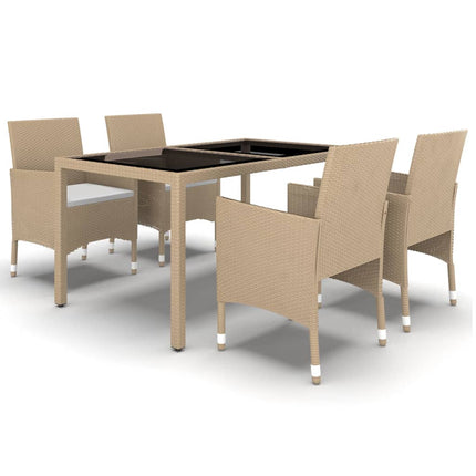 Matgrupp för trädgården 5 delar konstrotting och glas beige
