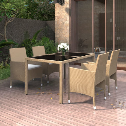 Matgrupp för trädgården 5 delar konstrotting och glas beige