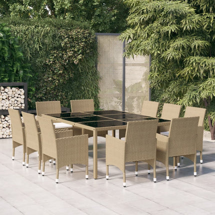 Matgrupp för trädgården 11 delar konstrotting beige
