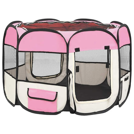 Hopfällbar hundhage med väska rosa 90x90x58 cm
