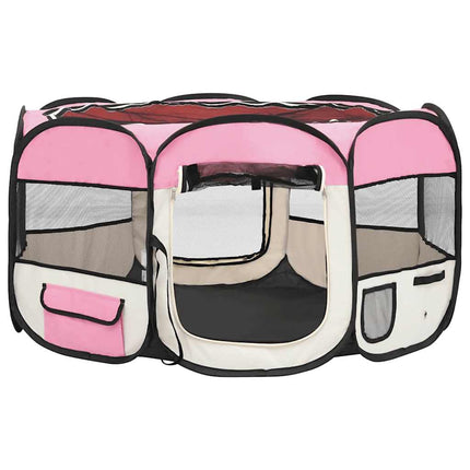 Hopfällbar hundhage med väska rosa 125x125x61 cm