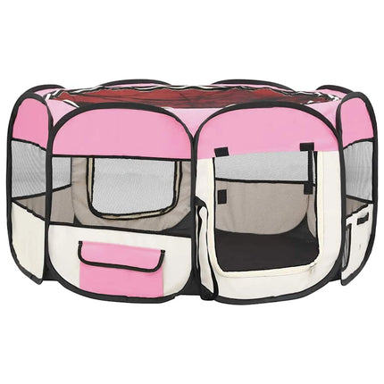 Hopfällbar hundhage med väska rosa 125x125x61 cm