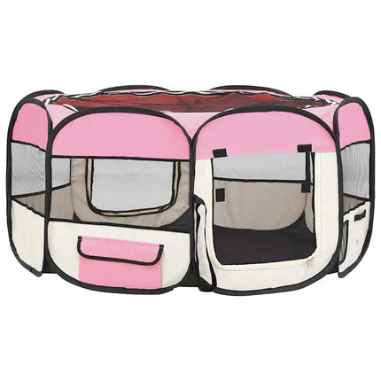Hopfällbar hundhage med väska rosa 145x145x61 cm