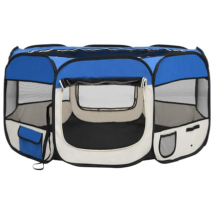 Hopfällbar hundhage med väska blå 125x125x61 cm