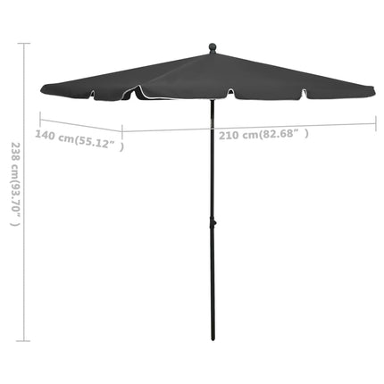 Parasoll med stång 210x140 cm antracit