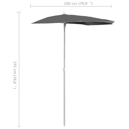 Halvrunt parasoll med stång 180x90 cm antracit