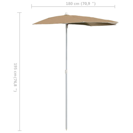Halvrunt parasoll med stång 180x90 cm taupe
