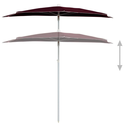 Halvrunt parasoll med stång 180x90 cm vinröd