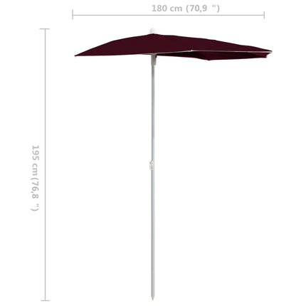 Halvrunt parasoll med stång 180x90 cm vinröd
