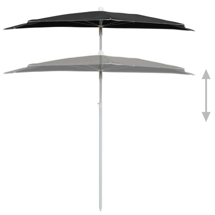 Halvrunt parasoll med stång 180x90 cm svart