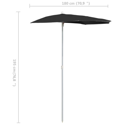 Halvrunt parasoll med stång 180x90 cm svart