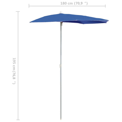 Halvrunt parasoll med stång 180x90 cm azurblå