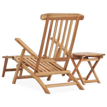 Däckstol med fotstöd och bord massiv teak