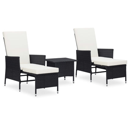 Loungegrupp för trädgården med dynor 3 delar konstrotting svart