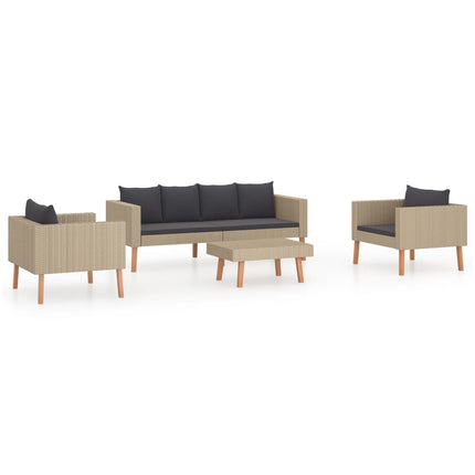 Loungegrupp för trädgården med dynor 4 delar konstrotting beige