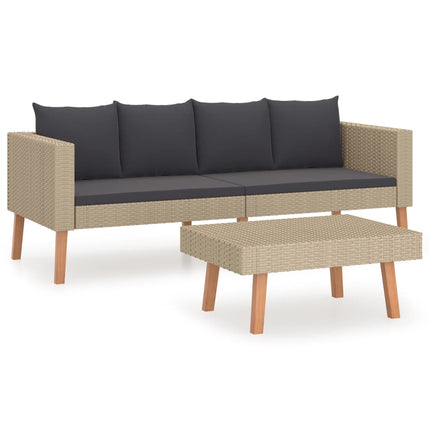 Loungegrupp för trädgården med dynor 2 delar konstrotting beige