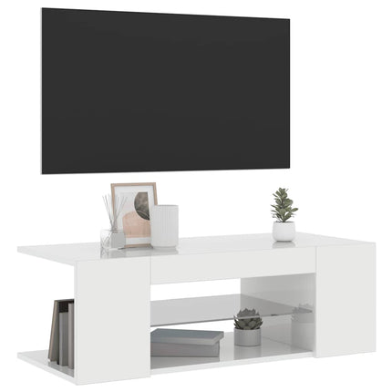 TV-bänk med LED-belysning vit högglans 90x39x30 cm