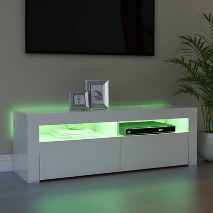 TV-bänk med LED-belysning vit högglans 120x35x40 cm