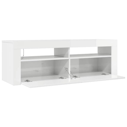 TV-bänk med LED-belysning vit högglans 120x35x40 cm