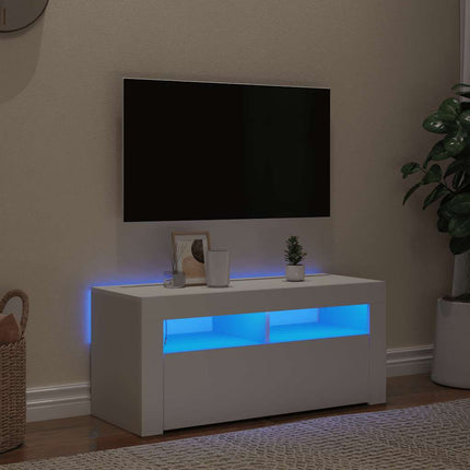TV-bänk med LED-belysning vit 90x35x40 cm