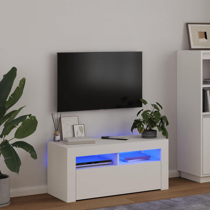 TV-bänk med LED-belysning vit 90x35x40 cm