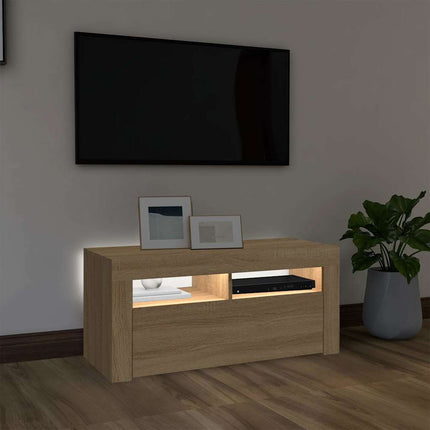 TV-bänk med LED-belysning sonoma-ek 90x35x40 cm