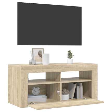 TV-bänk med LED-belysning sonoma-ek 90x35x40 cm