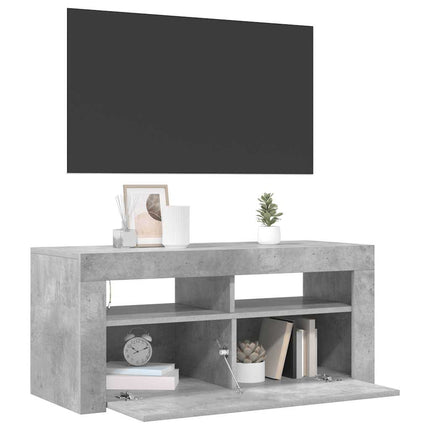 TV-bänk med LED-belysning betonggrå 90x35x40 cm