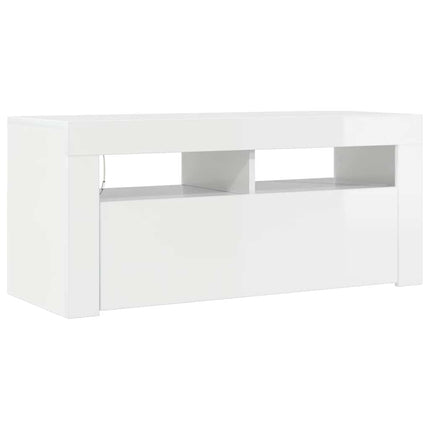 TV-bänk med LED-belysning vit högglans 90x35x40 cm