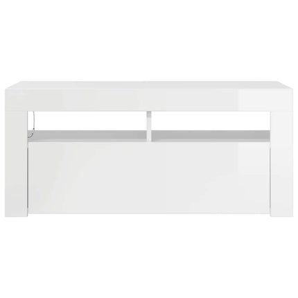 TV-bänk med LED-belysning vit högglans 90x35x40 cm