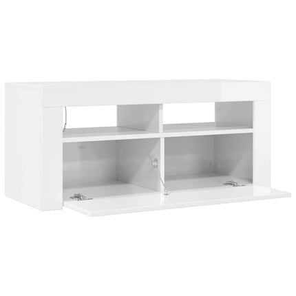 TV-bänk med LED-belysning vit högglans 90x35x40 cm