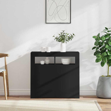 Skänk med LED-belysning svart 80x35x75 cm