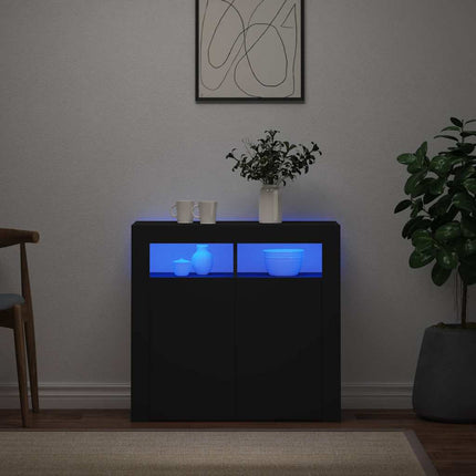 Skänk med LED-belysning svart 80x35x75 cm